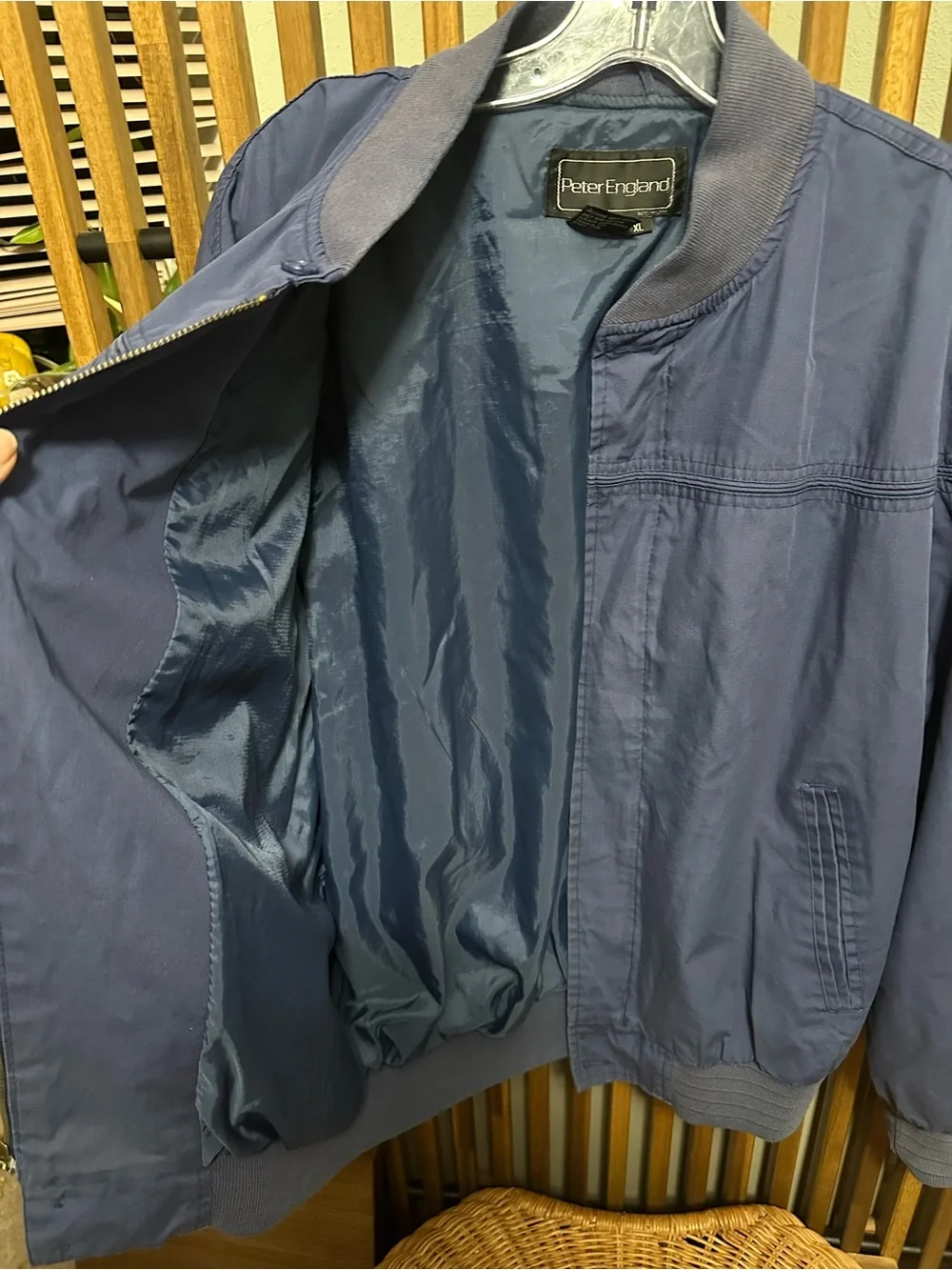 Vintage Peter England Men's Bomber Jacket XL Blue Lightweight Windbreaker